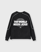 The World Needs Jesus Washed Raw Hem Sweatshirt | Salm House®