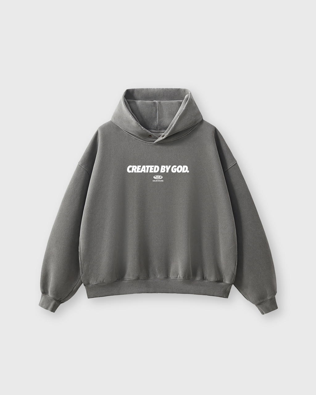 Created by God Dark Gray Oversized Boxy Frayed Washed Hoodie | Salm House®