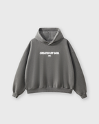 Created by God Dark Gray Oversized Boxy Frayed Washed Hoodie | Salm House®