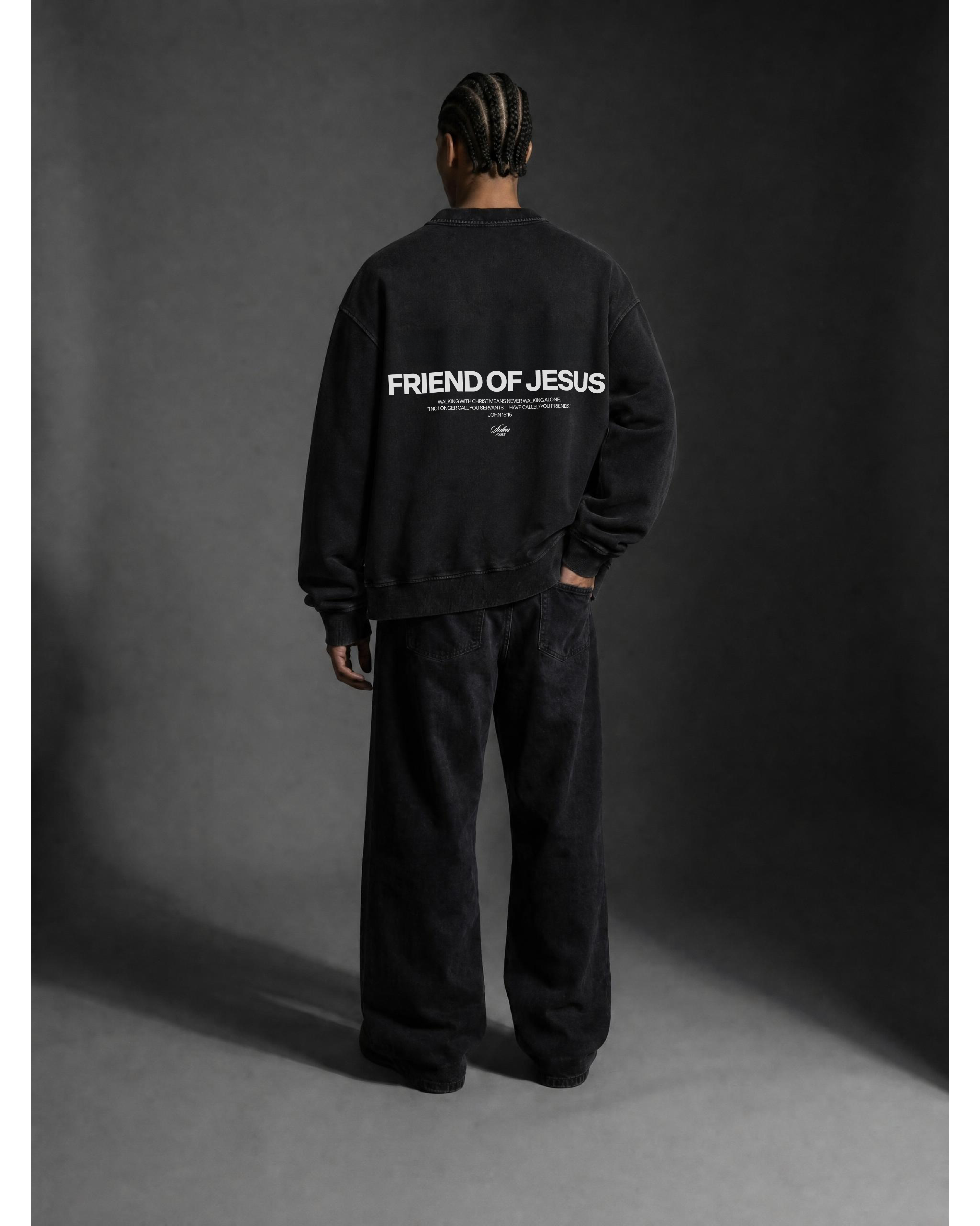 Friend of Jesus Black Vintage Polo Sweatshirt | Salm House®