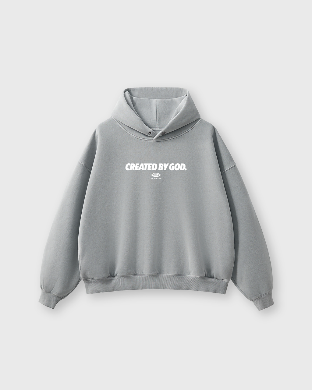 Created by God Gray Oversized Boxy Frayed Washed Hoodie | Salm House®