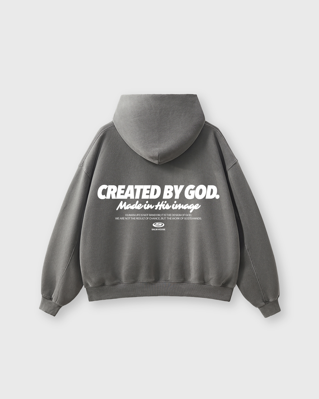 Created by God Dark Gray Oversized Boxy Frayed Washed Hoodie | Salm House®