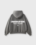 Created by God Dark Gray Oversized Boxy Frayed Washed Hoodie | Salm House®