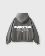Created by God Dark Gray Oversized Boxy Frayed Washed Hoodie | Salm House®