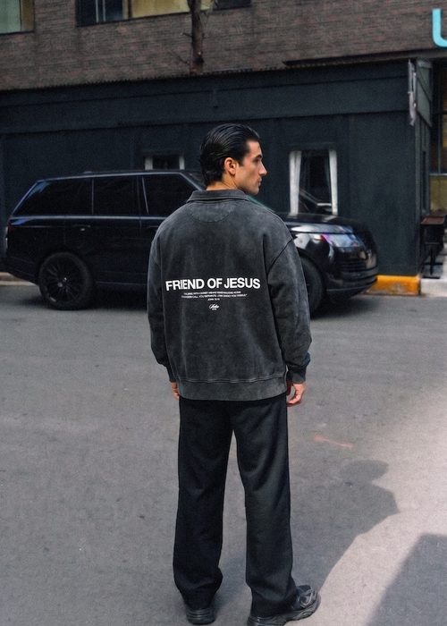 Friend of Jesus Black Vintage Polo Sweatshirt | Salm House®