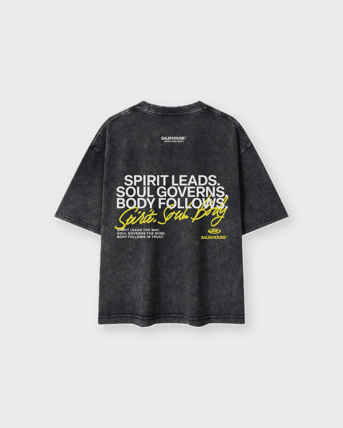 Spirit Soul Body Black Mineral Wash Boxy Cotton T-Shirt | Salm House®