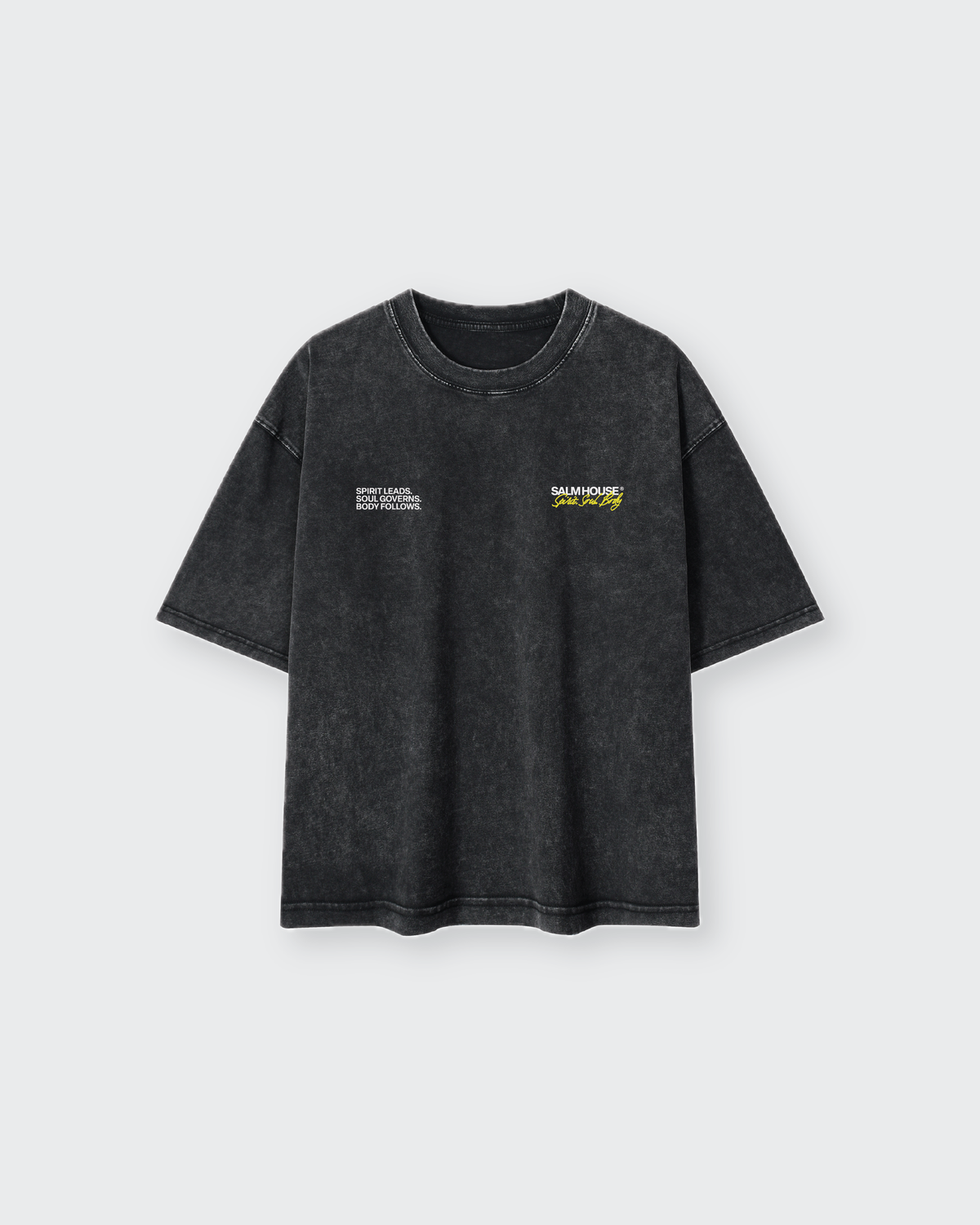 Spirit Soul Body Black Mineral Wash Boxy Cotton T-Shirt | Salm House®