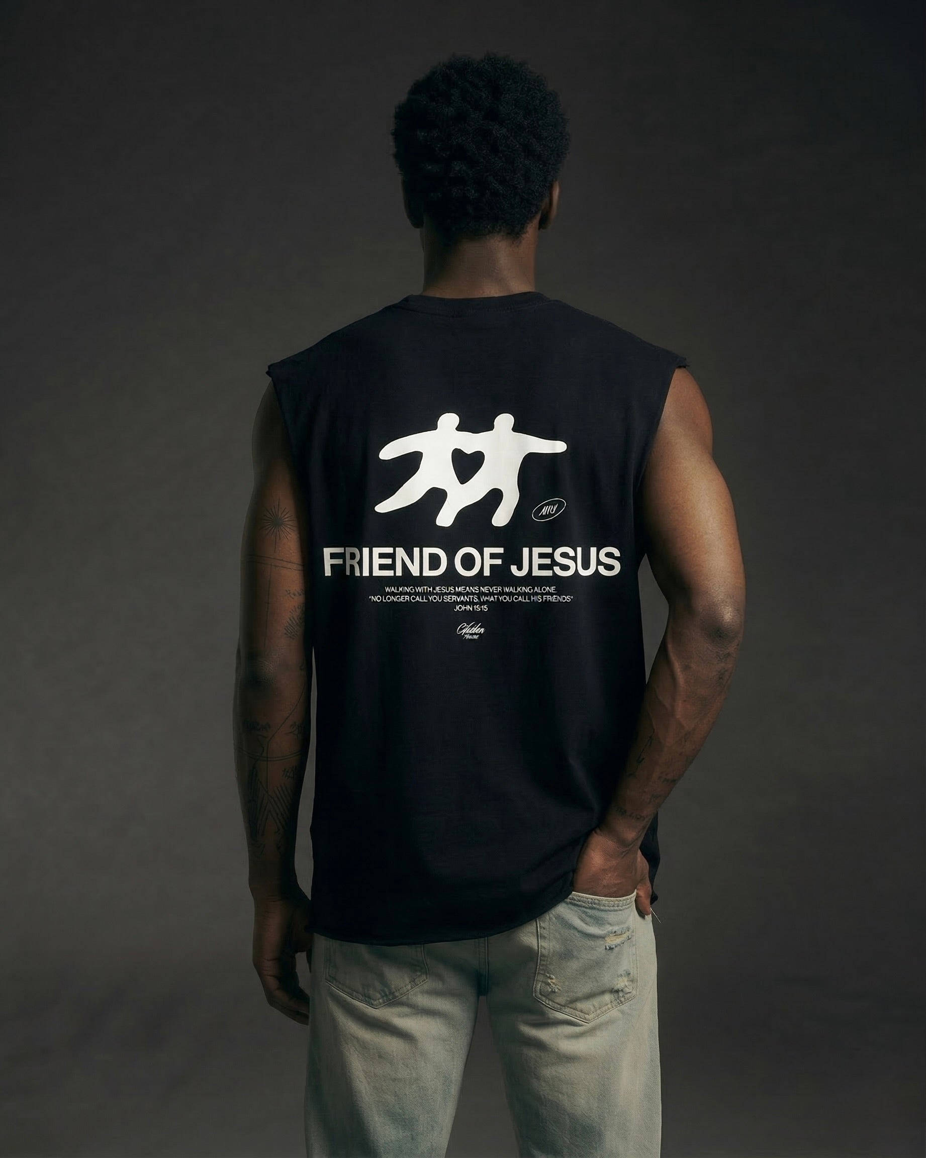 Friend of Jesus Raw Black Edge Tank Top Loose Fit | Salm House®
