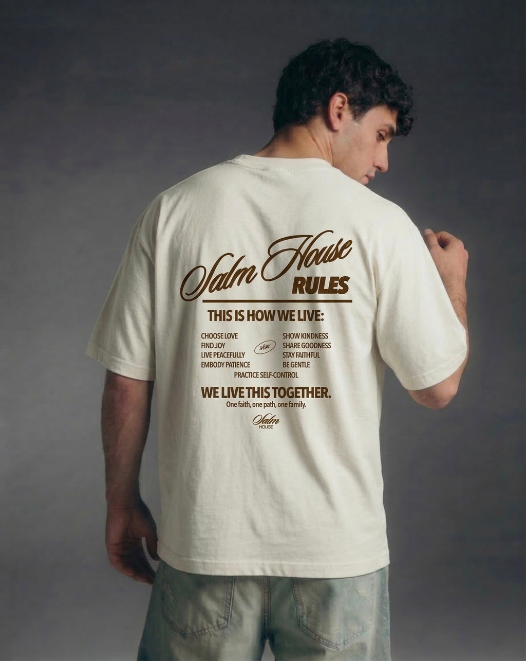Salm House Rules Beige Vintage Washed Oversized Tee | Salm House®