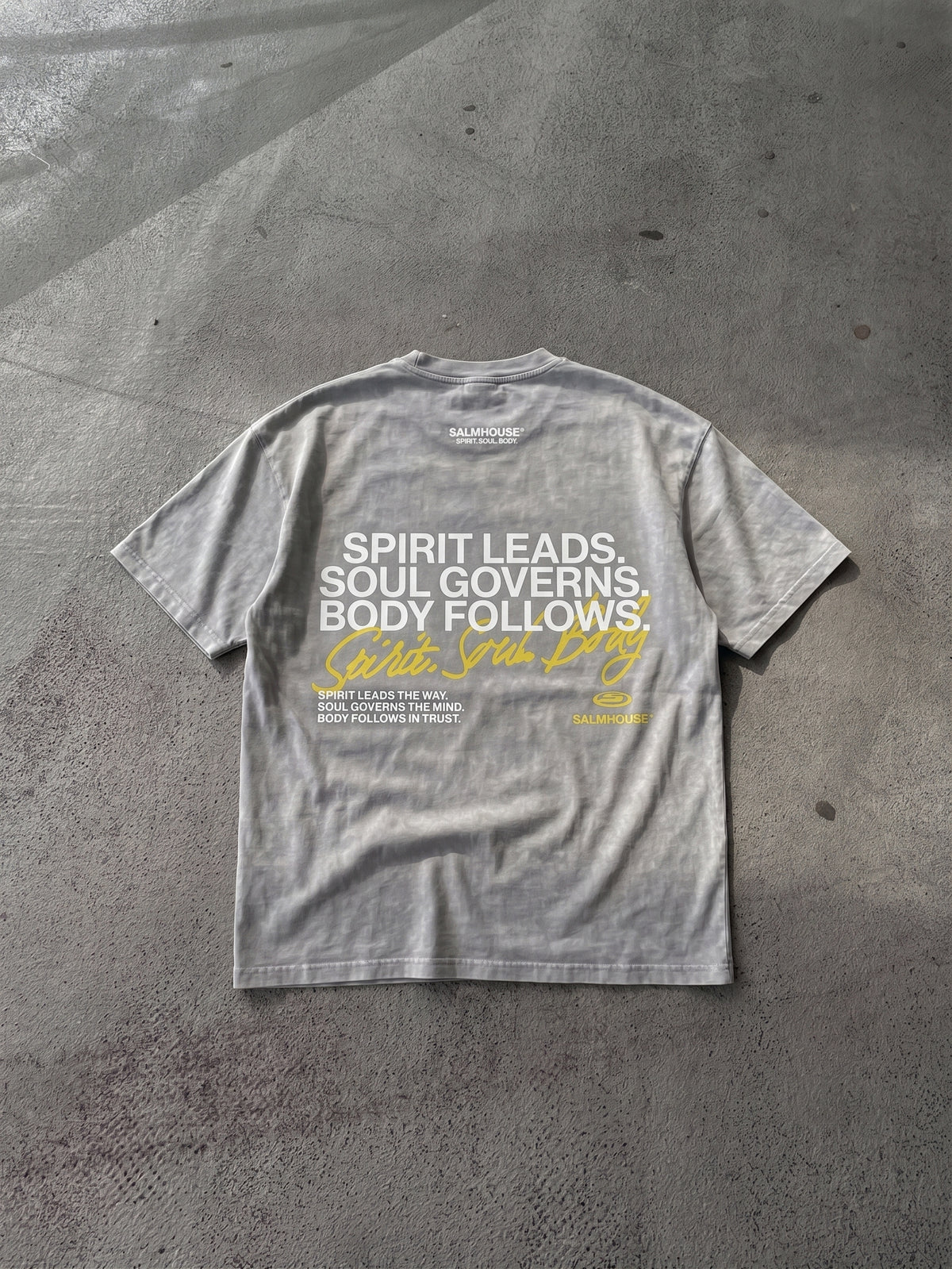 Spirit Soul Body Gray Mineral Wash Boxy Cotton T-Shirt | Salm House®