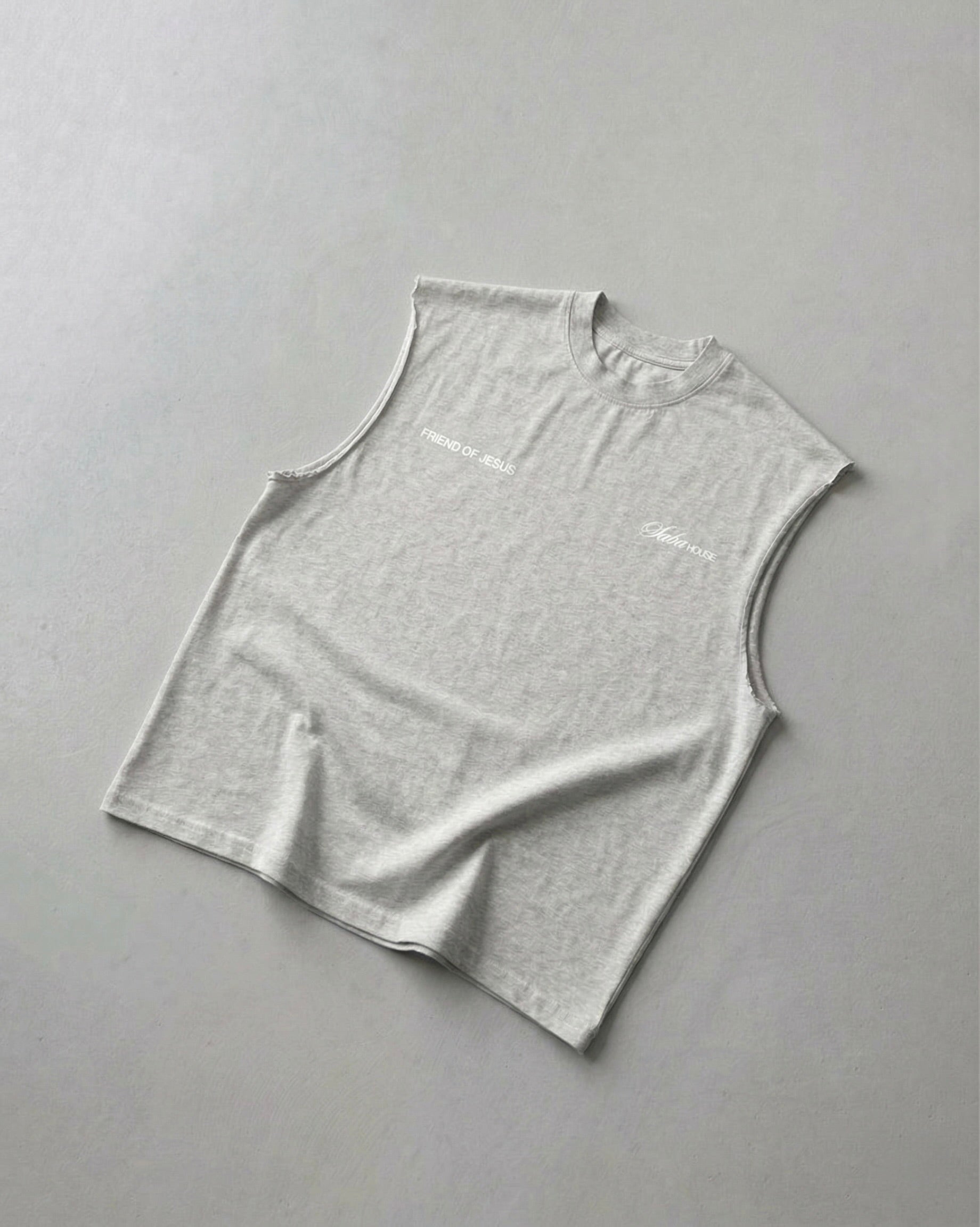 Friend of Jesus Gray Raw Edge Tank Top Loose Fit | Salm House®