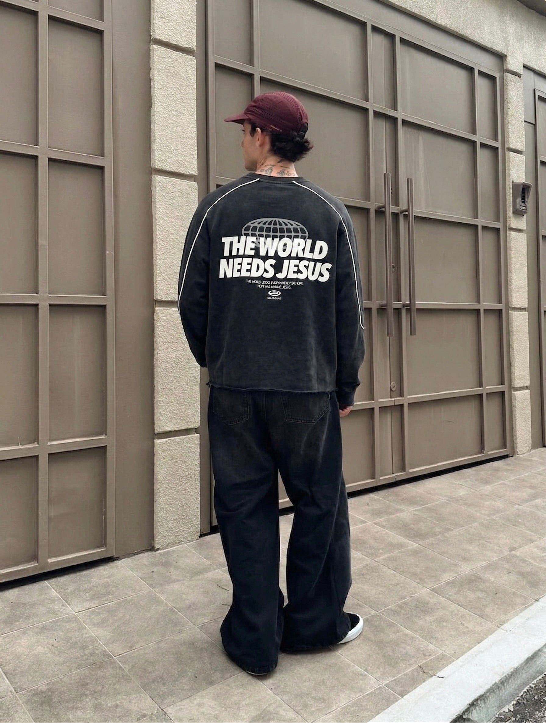 The World Needs Jesus Washed Raw Hem Sweatshirt | Salm House®