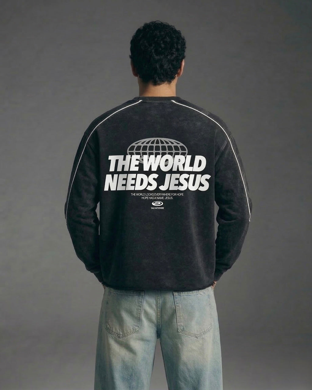 The World Needs Jesus Washed Raw Hem Sweatshirt | Salm House®