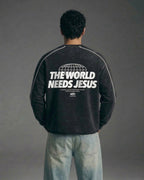 The World Needs Jesus Washed Raw Hem Sweatshirt | Salm House®