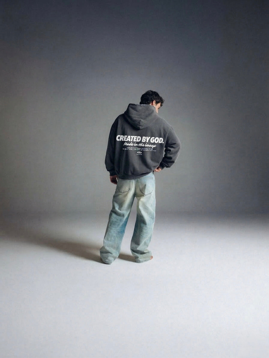 Created by God Dark Gray Oversized Boxy Frayed Washed Hoodie | Salm House®