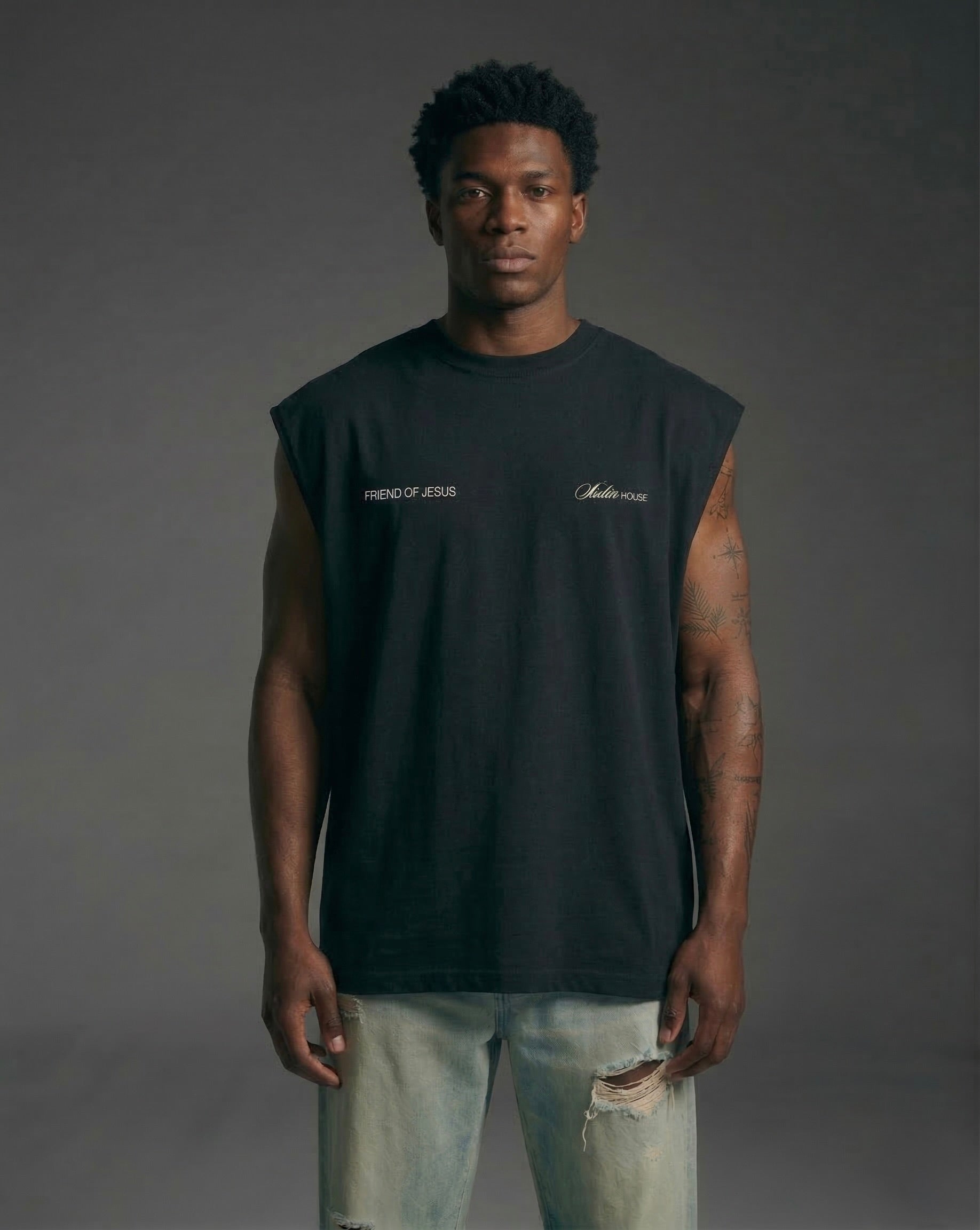 Friend of Jesus Raw Black Edge Tank Top Loose Fit | Salm House®
