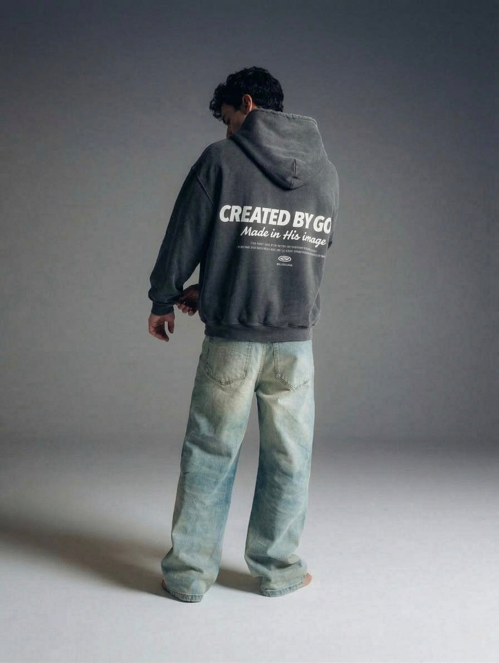Created by God Dark Gray Oversized Boxy Frayed Washed Hoodie | Salm House®