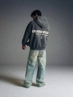 Created by God Dark Gray Oversized Boxy Frayed Washed Hoodie | Salm House®