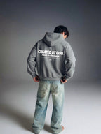 Created by God Gray Oversized Boxy Frayed Washed Hoodie | Salm House®