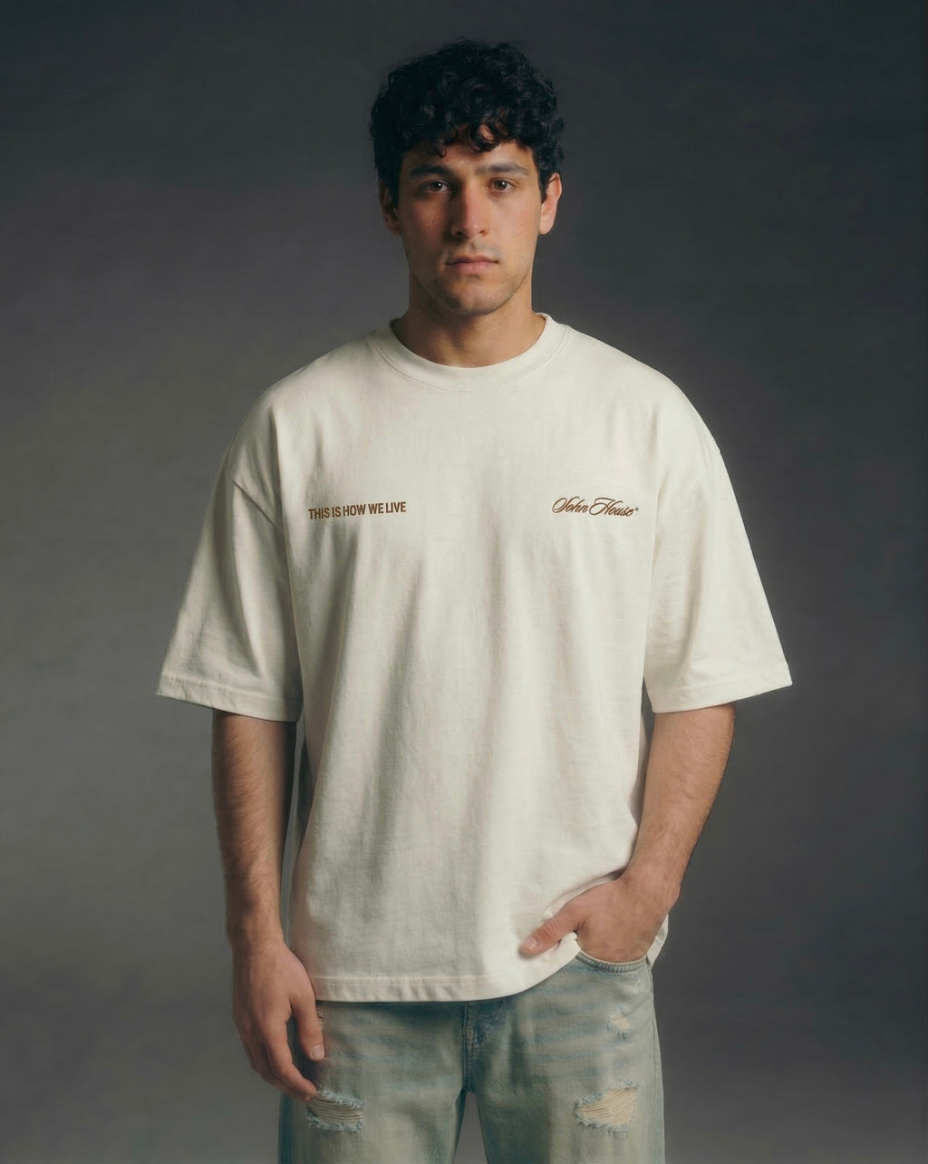 Salm House Rules Beige Vintage Washed Oversized Tee | Salm House®