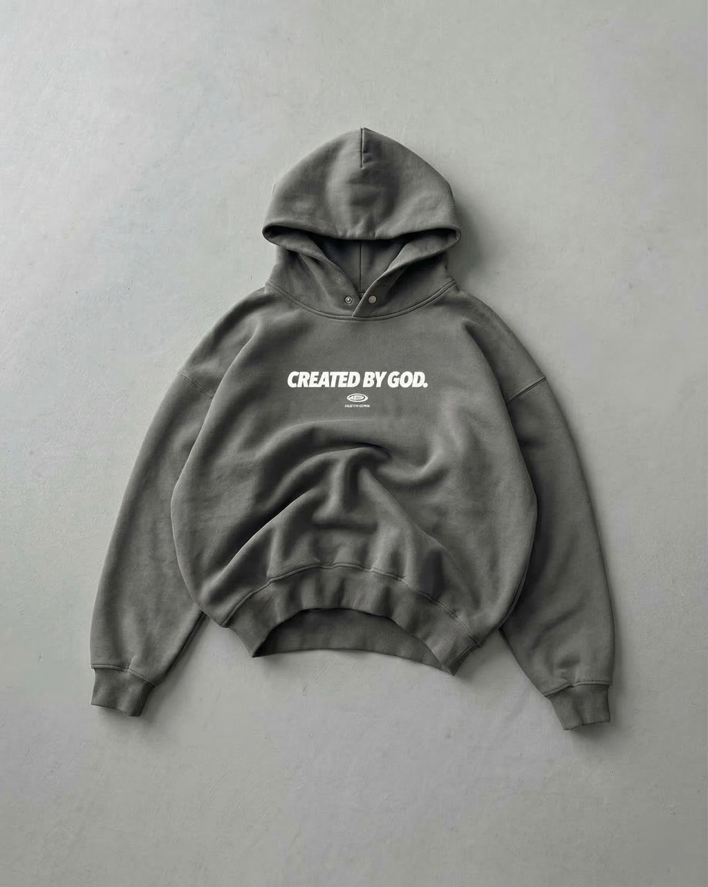 Created by God Dark Gray Oversized Boxy Frayed Washed Hoodie | Salm House®