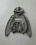Created by God Dark Gray Oversized Boxy Frayed Washed Hoodie | Salm House®