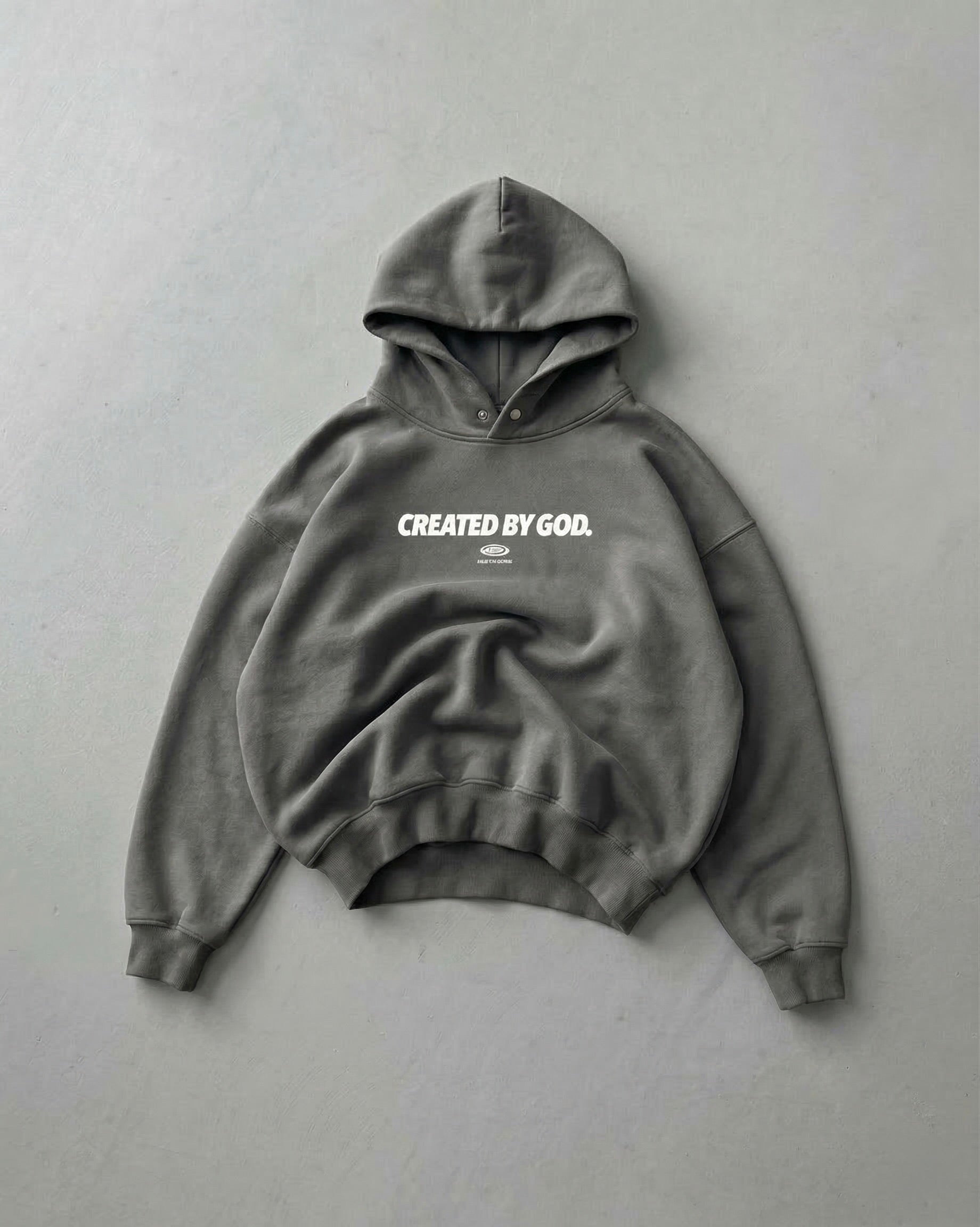 Created by God Dark Gray Oversized Boxy Frayed Washed Hoodie | Salm House®