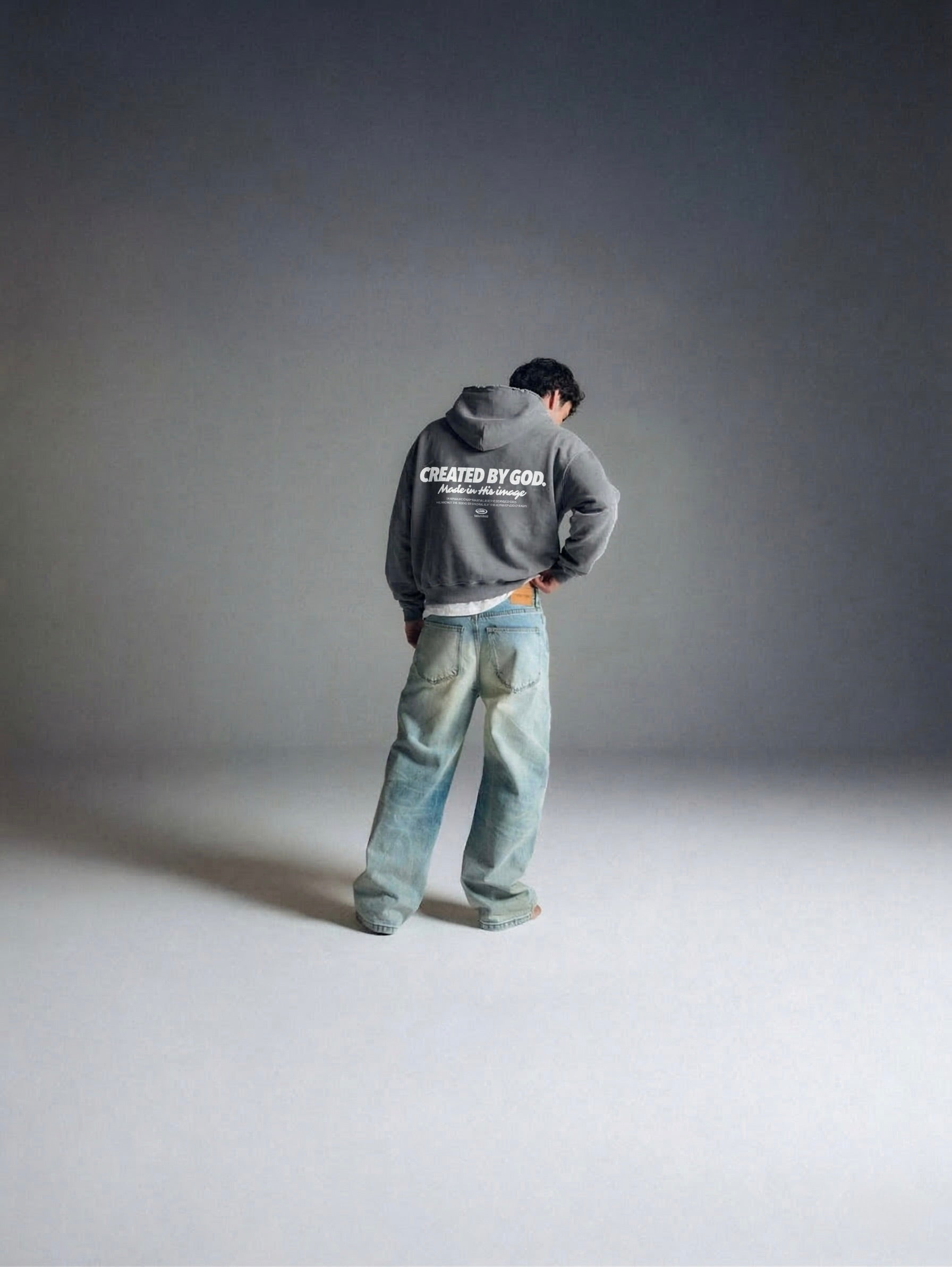 Created by God Gray Oversized Boxy Frayed Washed Hoodie | Salm House®