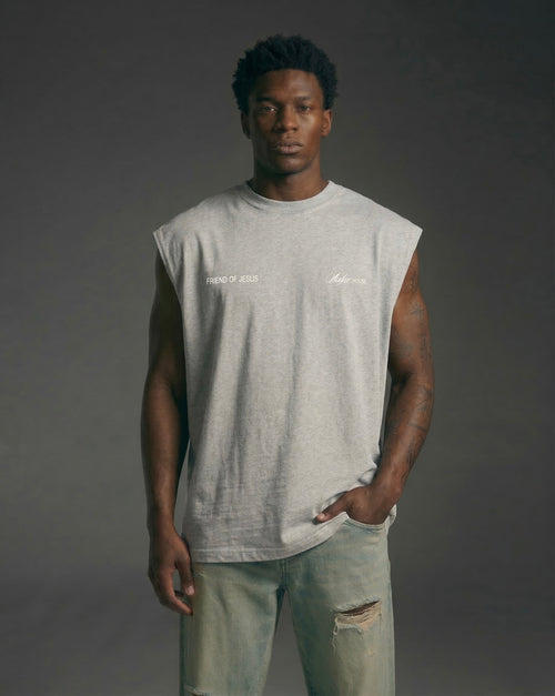 Friend of Jesus Gray Raw Edge Tank Top Loose Fit | Salm House®