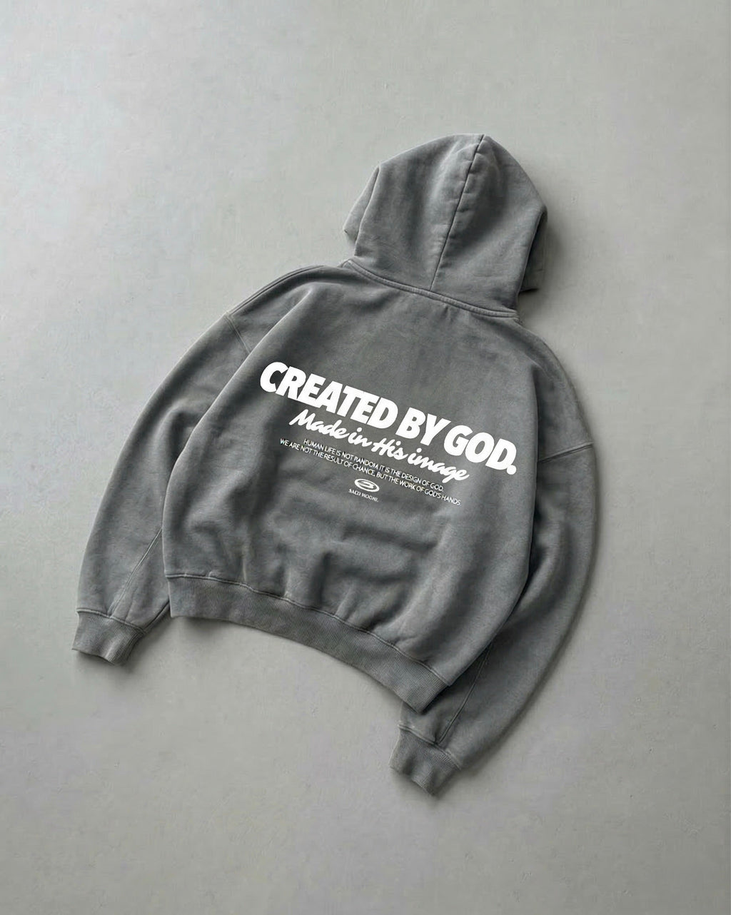 Created by God Dark Gray Oversized Boxy Frayed Washed Hoodie | Salm House®