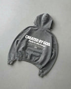 Created by God Dark Gray Oversized Boxy Frayed Washed Hoodie | Salm House®