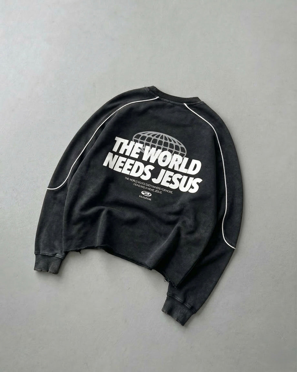 The World Needs Jesus Washed Raw Hem Sweatshirt | Salm House®