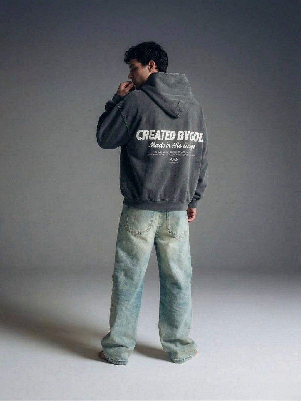 Created by God Dark Gray Oversized Boxy Frayed Washed Hoodie | Salm House®