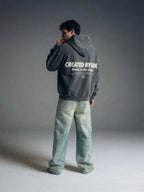 Created by God Dark Gray Oversized Boxy Frayed Washed Hoodie | Salm House®