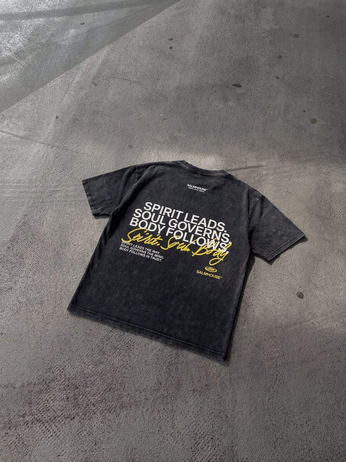 Spirit Soul Body Black Mineral Wash Boxy Cotton T-Shirt | Salm House®