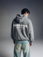 Created by God Gray Oversized Boxy Frayed Washed Hoodie | Salm House®