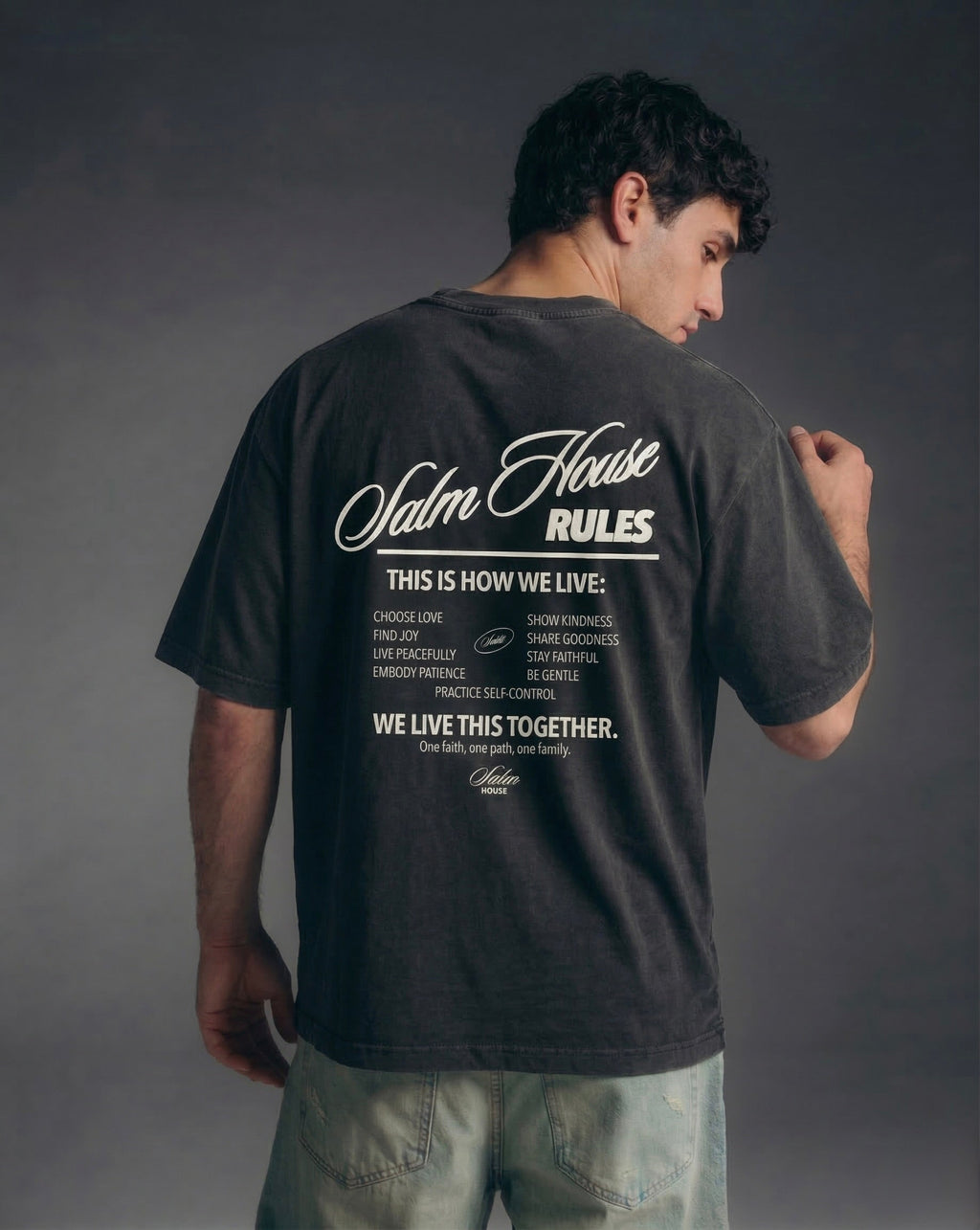 Salm House Rules Black Vintage Washed Oversized Tee | Salm House®