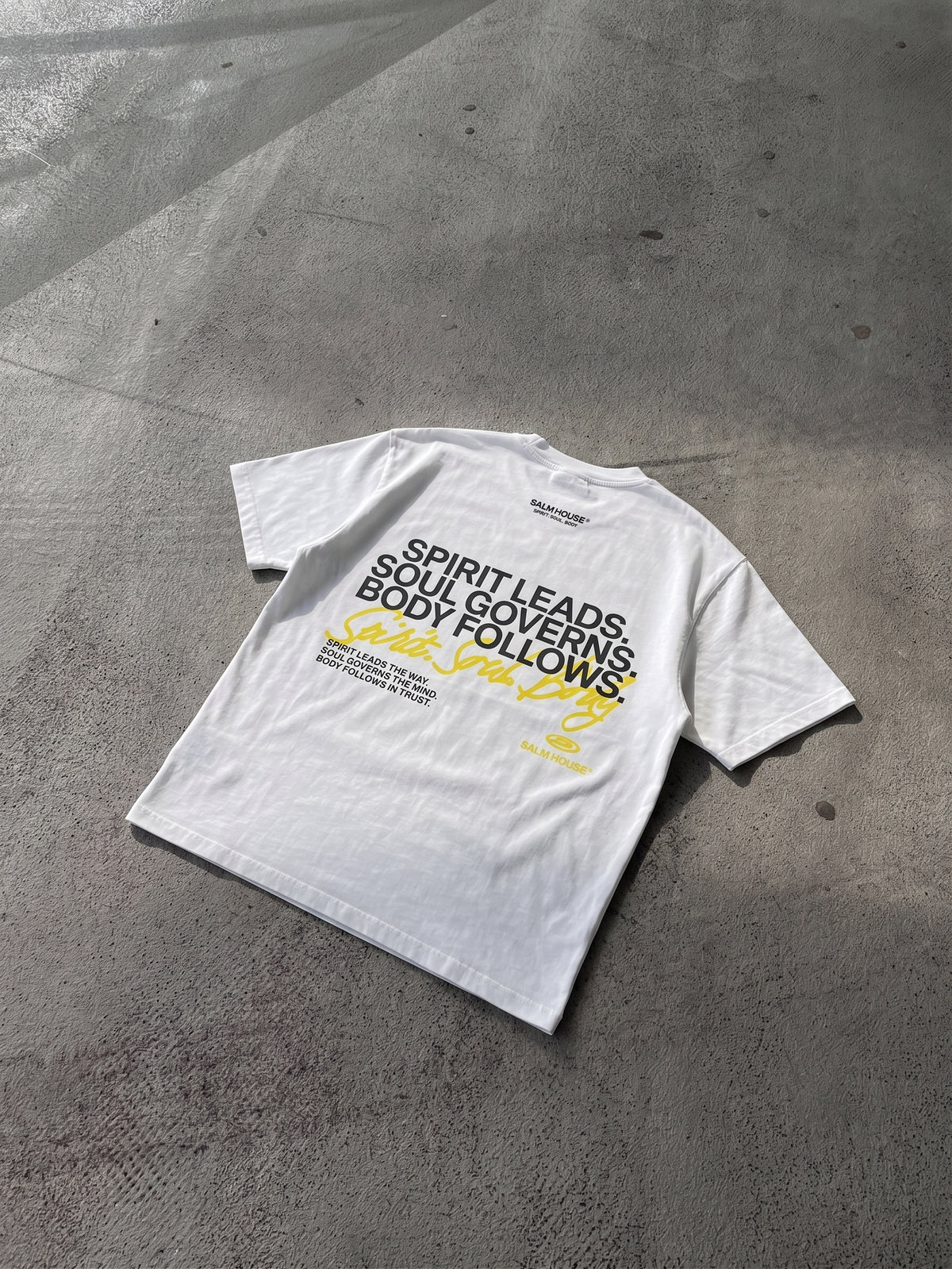 Spirit Soul Body White Mineral Wash Boxy Cotton T-Shirt | Salm House®