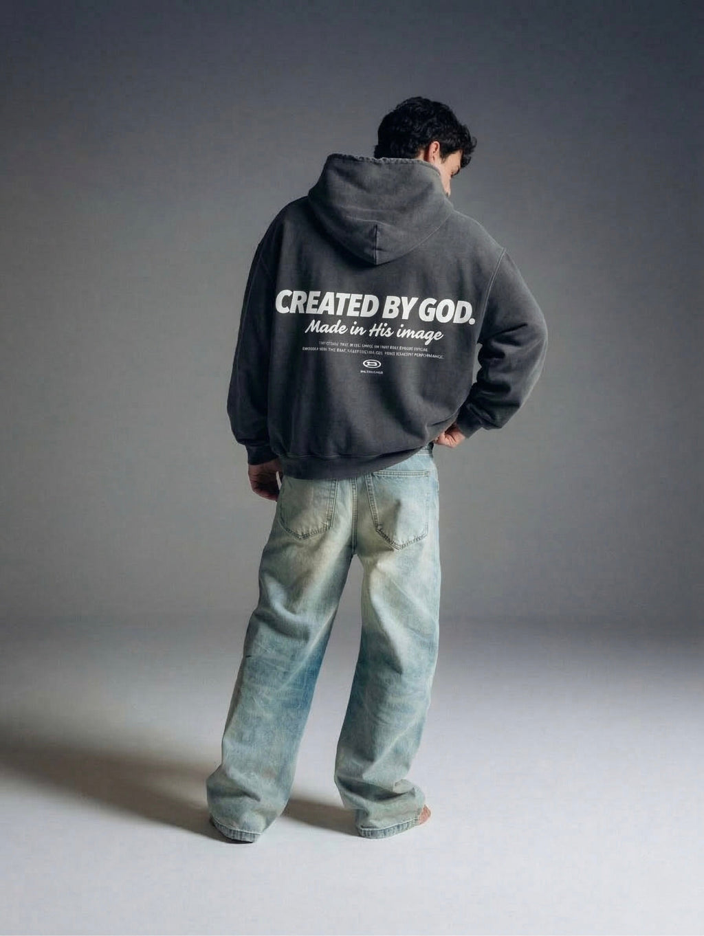 Created by God Dark Gray Oversized Boxy Frayed Washed Hoodie | Salm House®