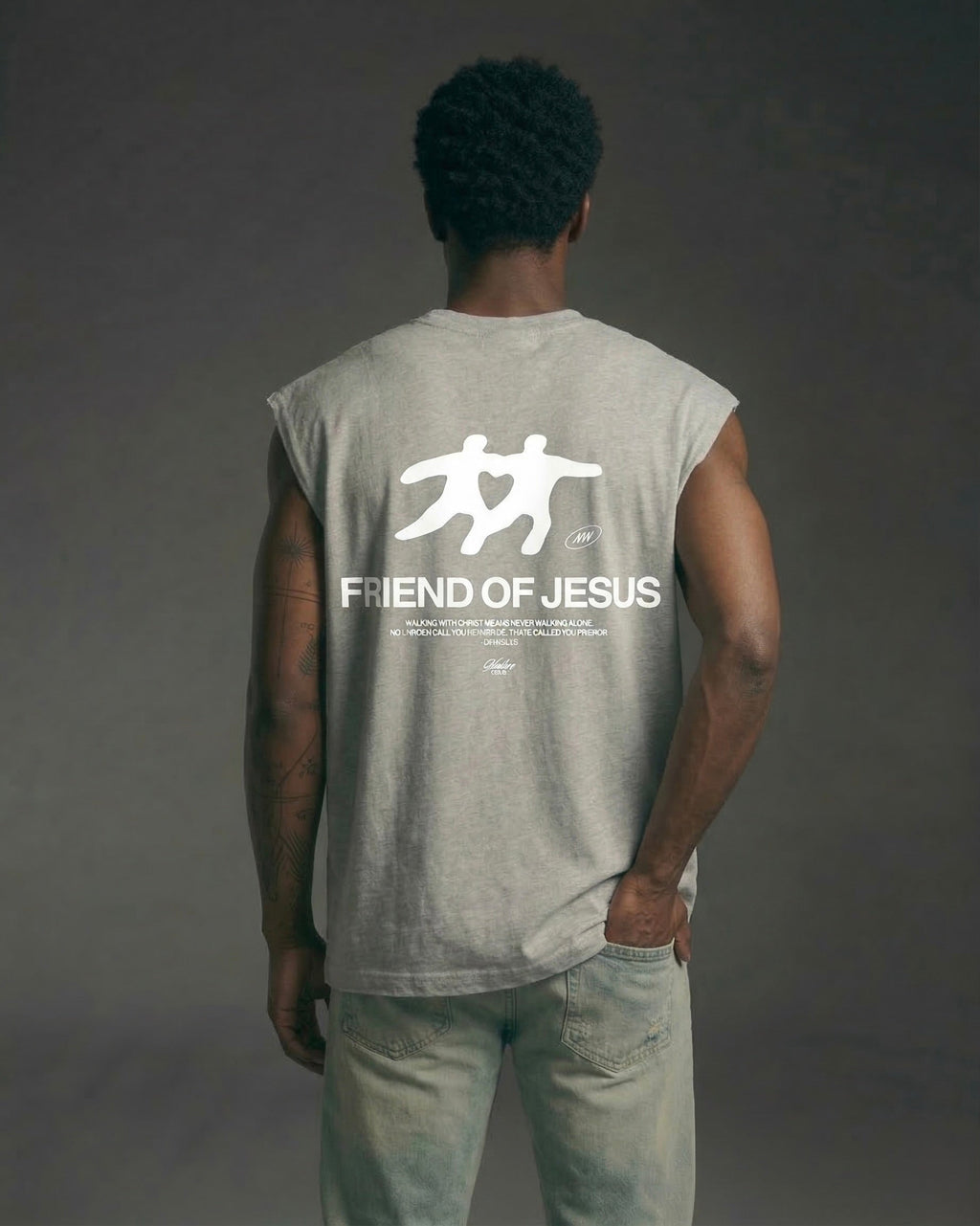 Friend of Jesus Gray Raw Edge Tank Top Loose Fit | Salm House®