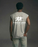 Friend of Jesus Gray Raw Edge Tank Top Loose Fit | Salm House®