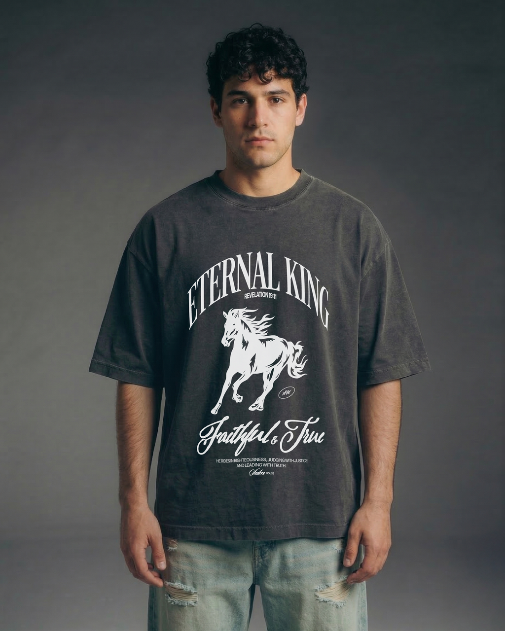 Eternal King Vintage Black Oversized Tee | Salm House®