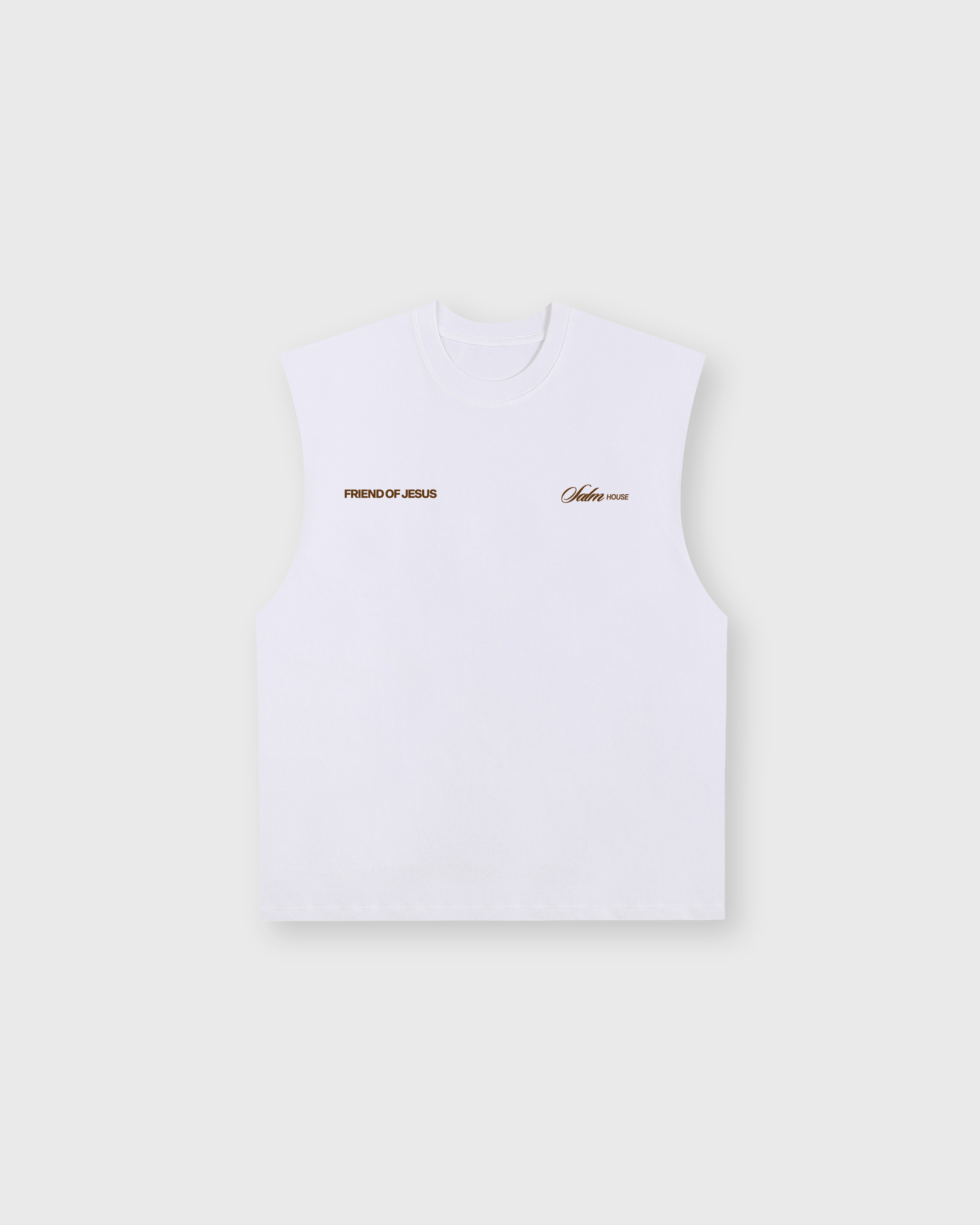 Friend of Jesus White Raw Edge Tank Top Loose Fit | Salm House®